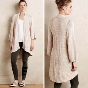 Anthro|Sparrow Sweater Celia Tan Cable Knit Raglan Sleeve Cardigan Size L
